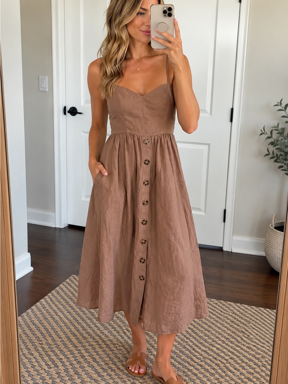 Reformation Cale Linen Midi Dress – Clay – Size 4